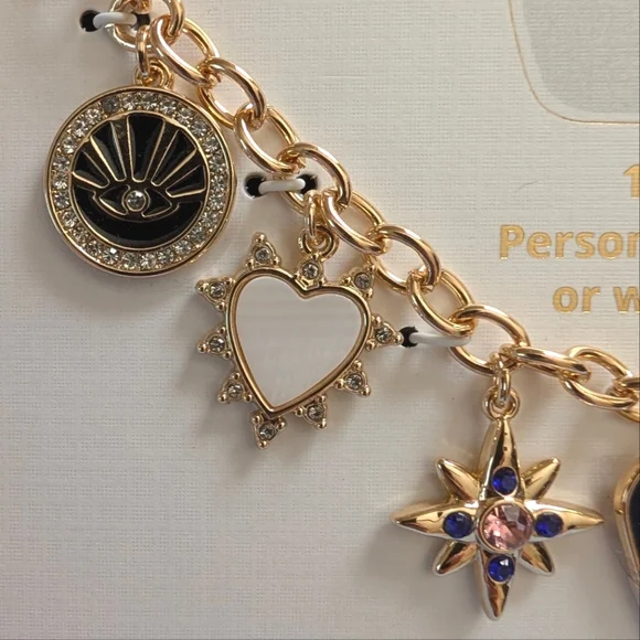 House of Harlow 1960 Bag Charm Necklace Glass Stones Celestial Hearts Stars - Picture 6 of 13